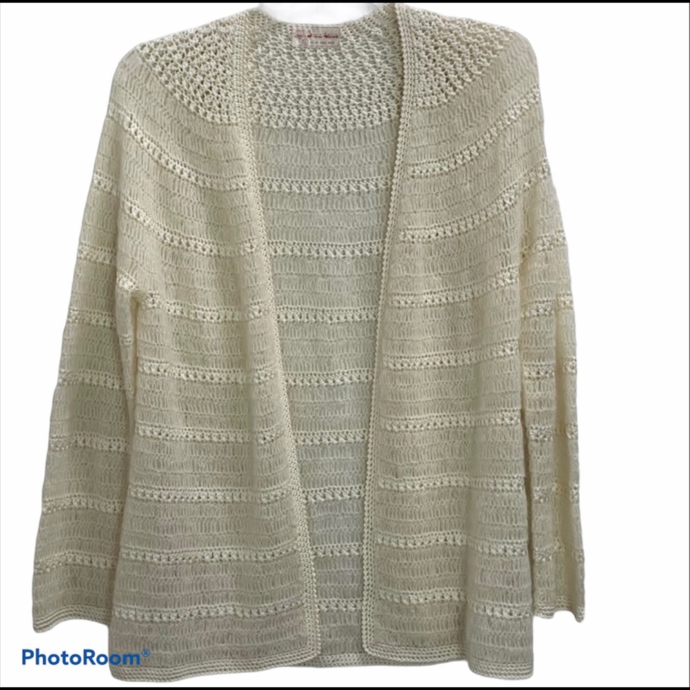 Vintage Snow Lotus 1970s Crochet Corde & Mohair open front cardigan Size S.